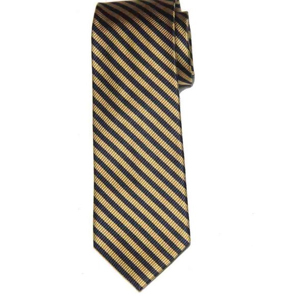 Jos A Bank Silk Tie Repp Stripe Gold Navy Blue Necktie Men's Long - Picture 1 of 1